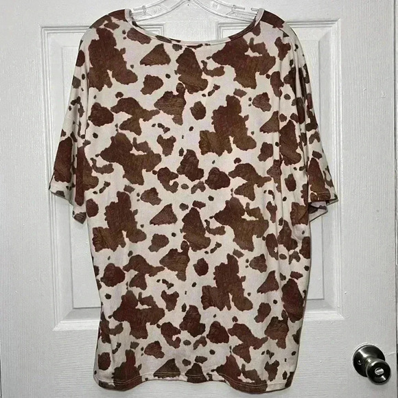NWOT BOMBOM Animal Print Brown and White Loose Knit Tee | size XL - Picture 2 of 6